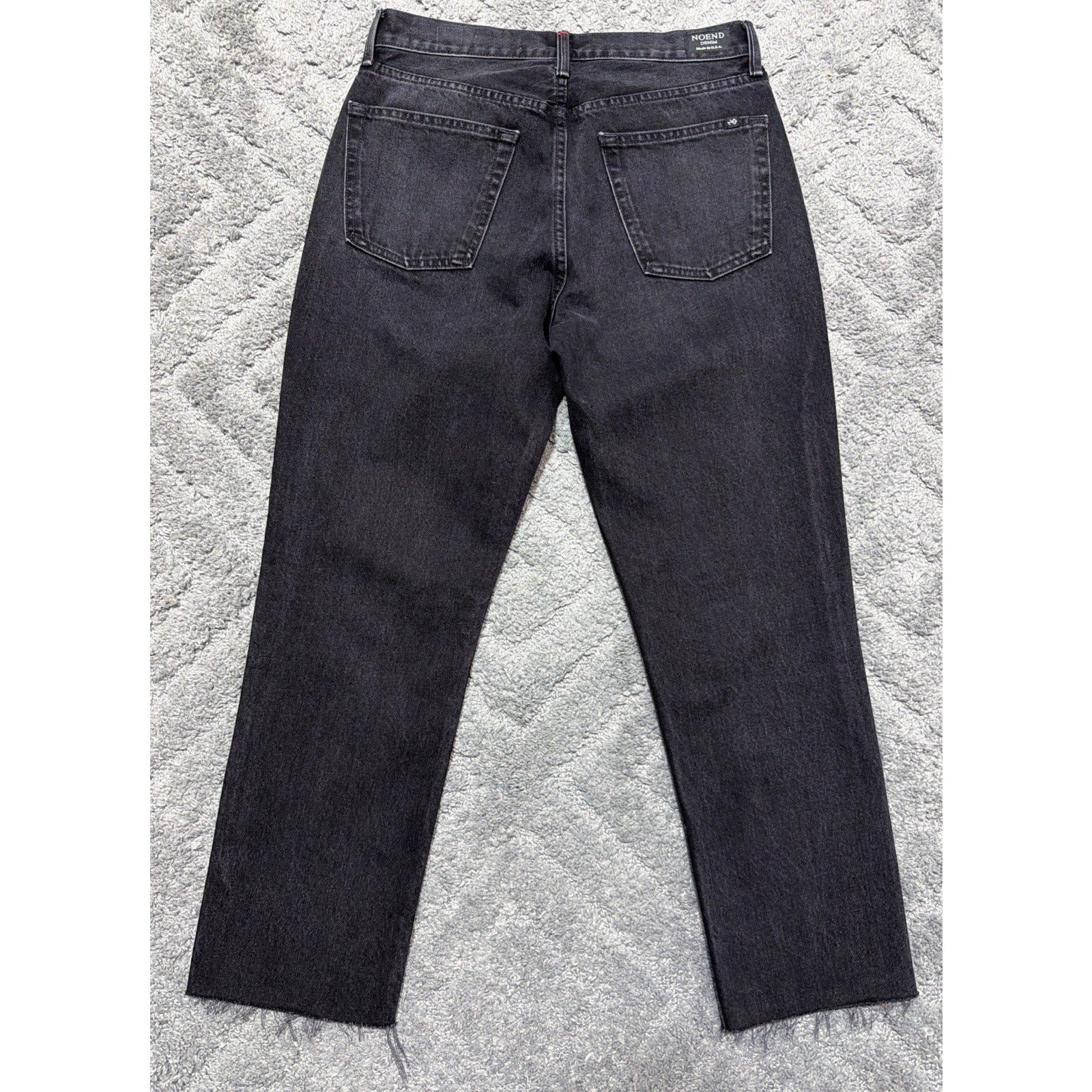 NOEND Straight Cropped Button Fly Jeans Womens 30 Black Denim High Rise Frayed