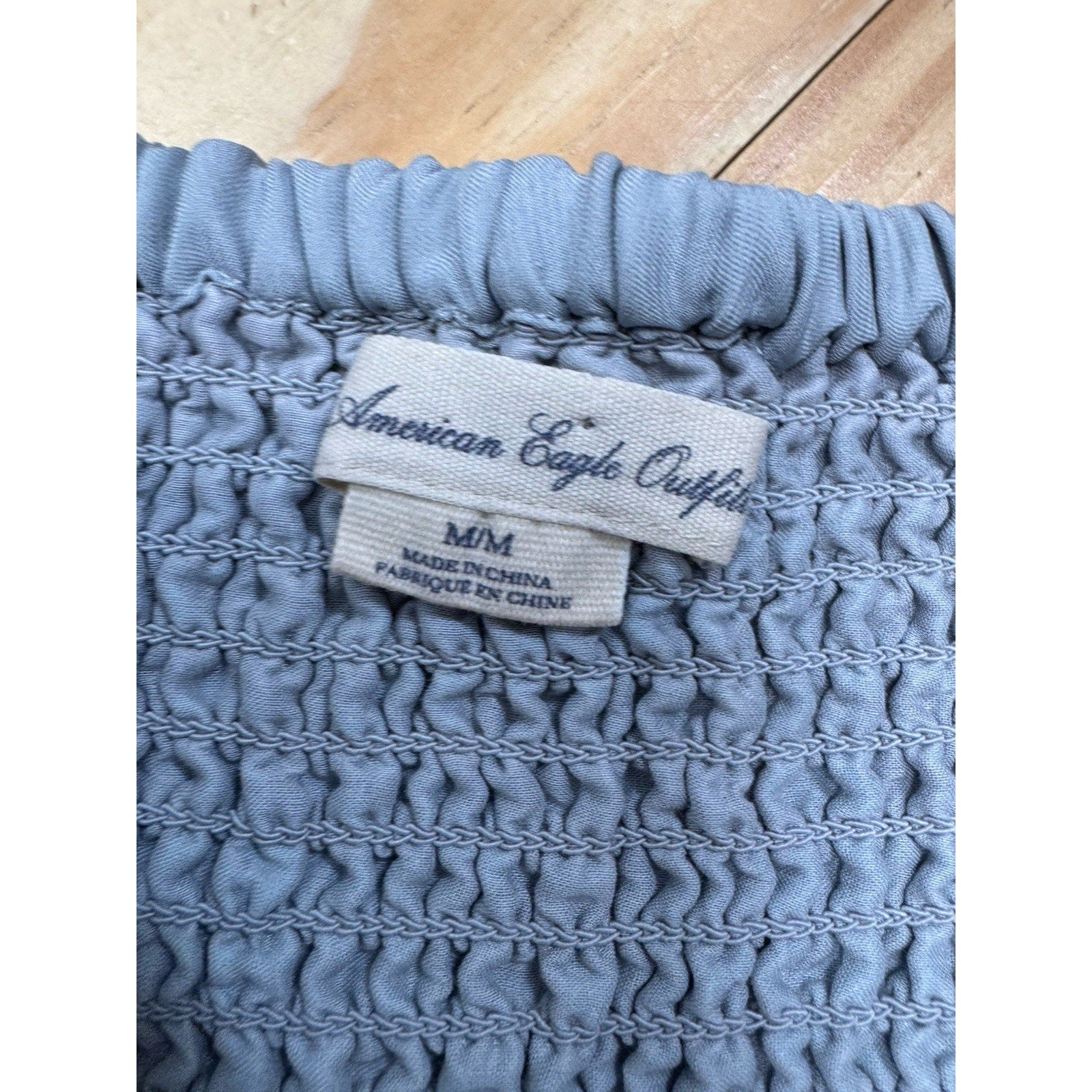 American Eagle Y2K Summer Boho Fiesta Strapless Smocked Tube Top Dress Blue Sz M