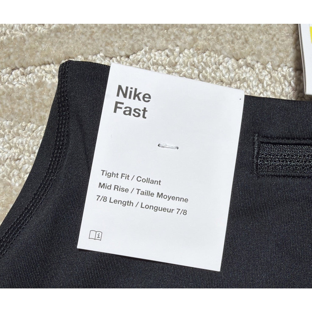NIKE FAST WOMEN S DRI-FIT RUNNING MID RISE 7/8 Leggings BLACK FB4656-010 New
