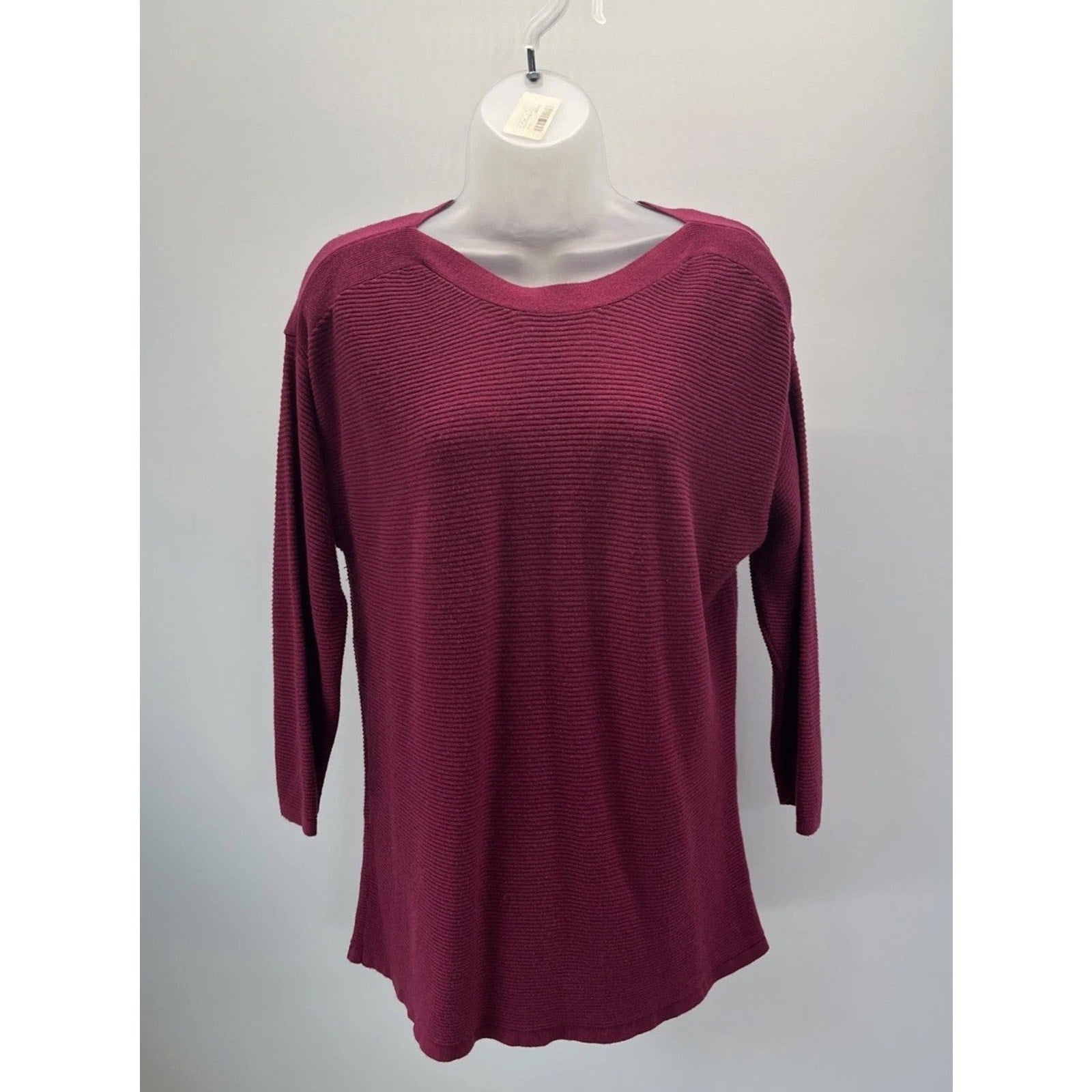 Chicos Burgundy Wine Textured Stripe 3/4 Sleeve Top Blouse Sz 1 M