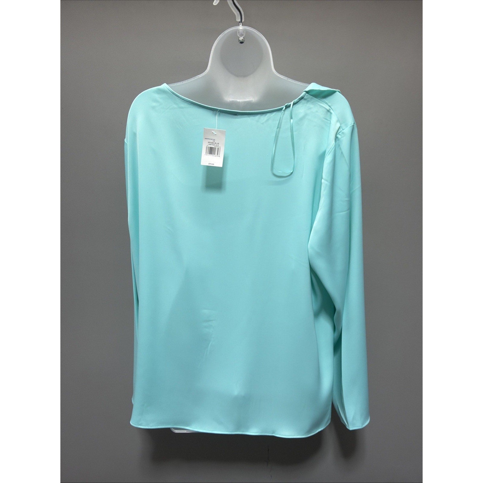 New THE LIMITED Collection Plus 1X Aruba Blue Asymmetric Ruffle Front Blouse