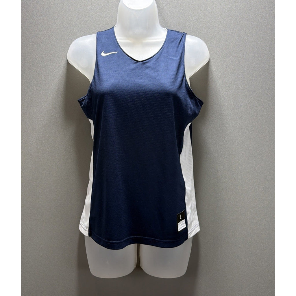 NIKE WOMENS Engineered BASKETBALL JERSEY TOP SIZE L NAVY/WHITE