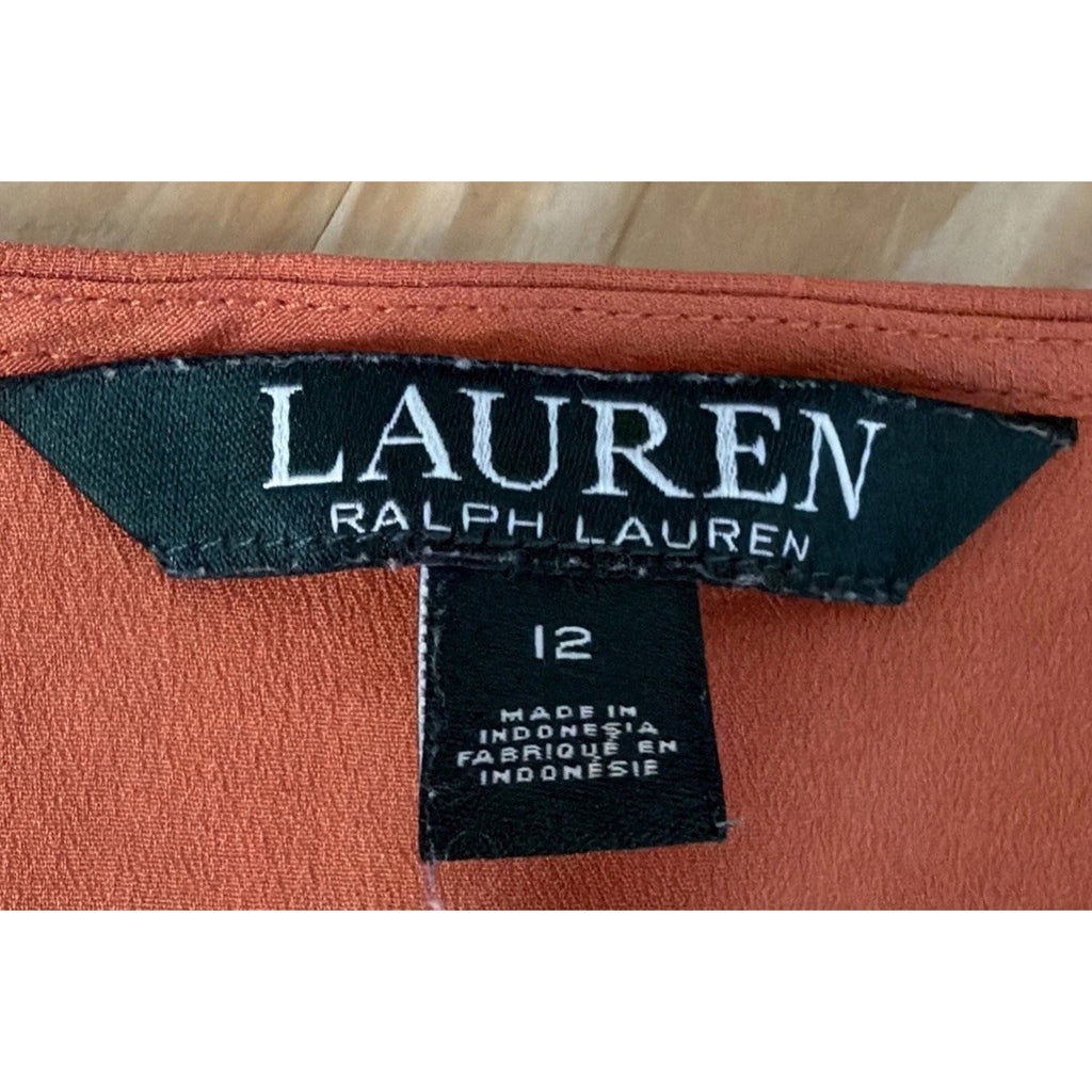 Lauren Ralph Lauren Shirt Women Size 12 Orange Tank Top Sleeveless V Neck Blouse