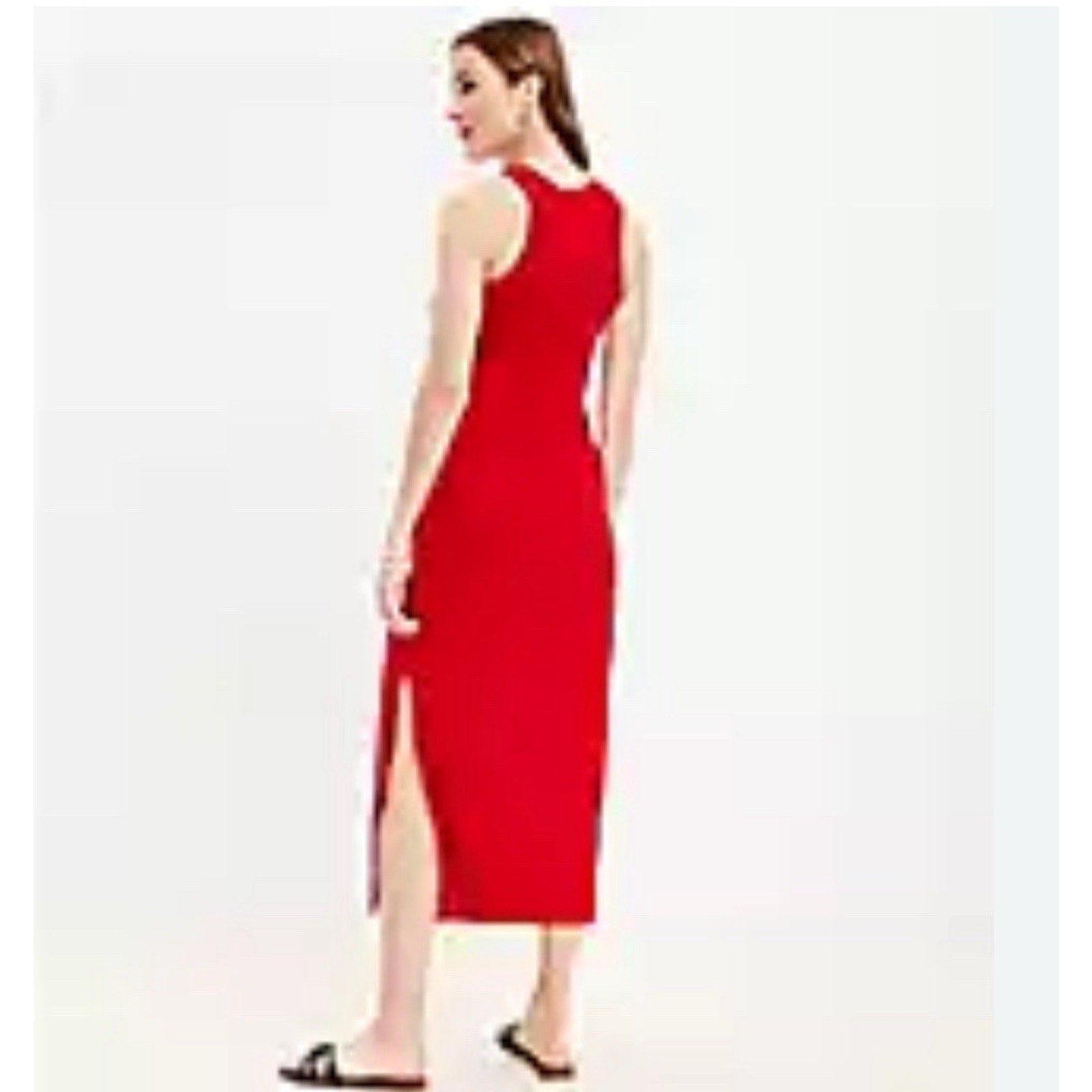 Loft Ann Taylor Red Halter Stretch Knit Side-slit Maxi Dress Size X-Small
