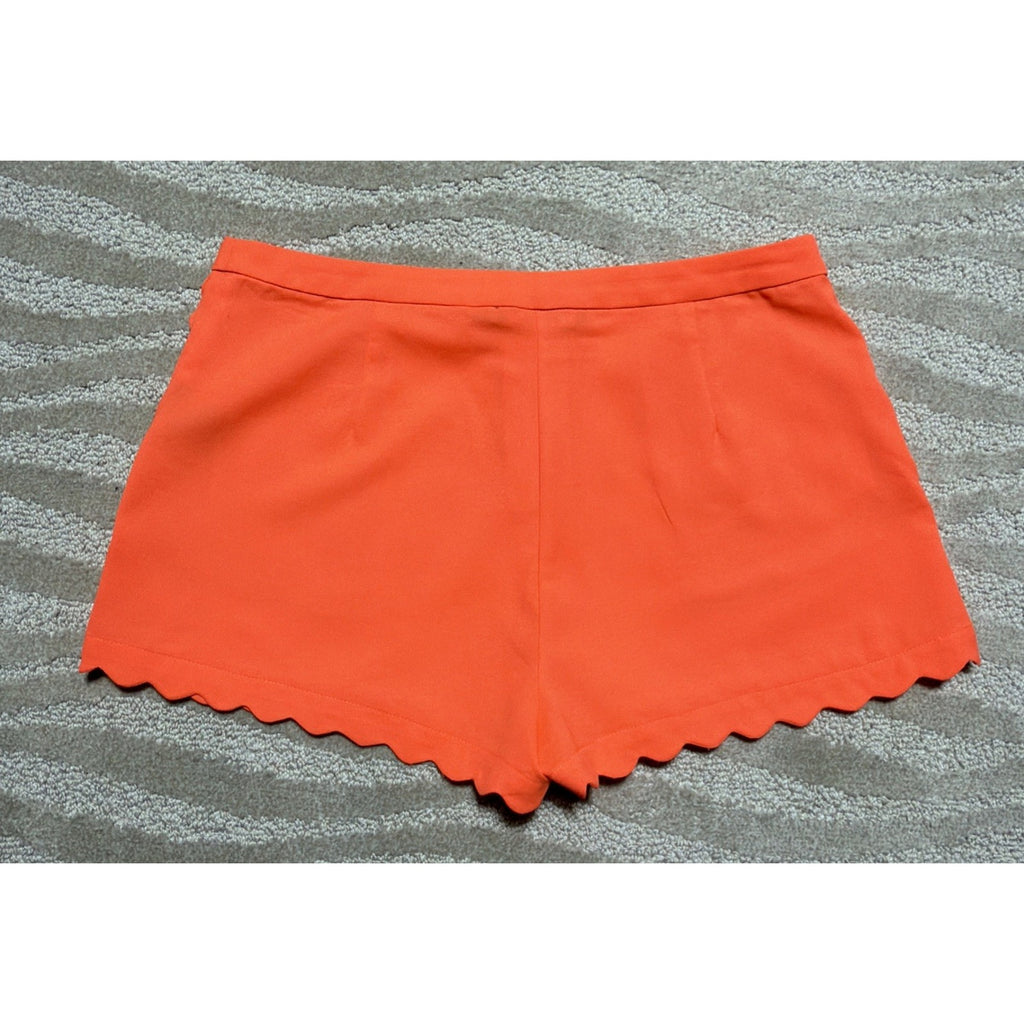 Ark & Co Women's Scallop Hem Detail High Rise Neon Orange Shorty Shorts Size M