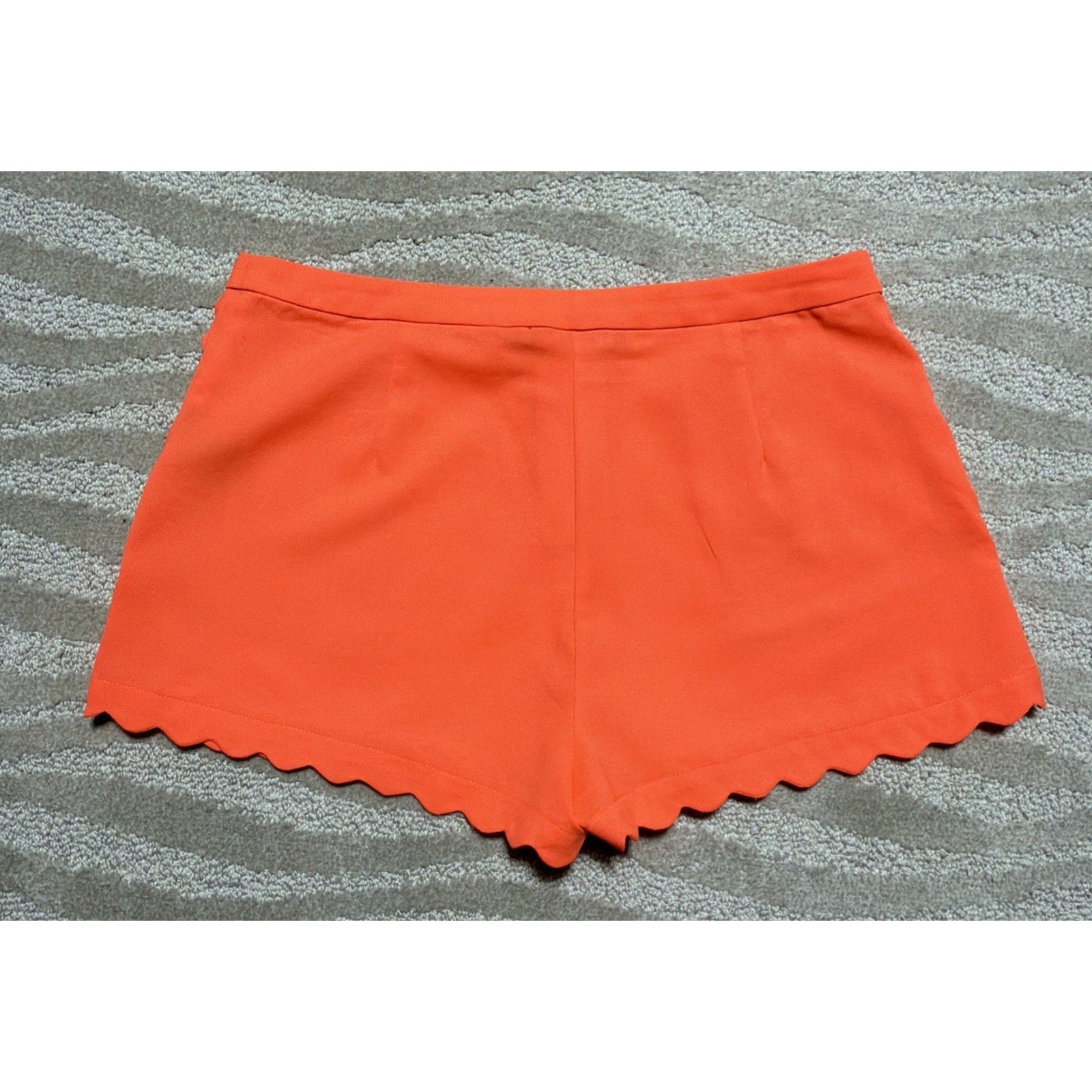 Ark & Co Women's Scallop Hem Detail High Rise Neon Orange Shorty Shorts Size M
