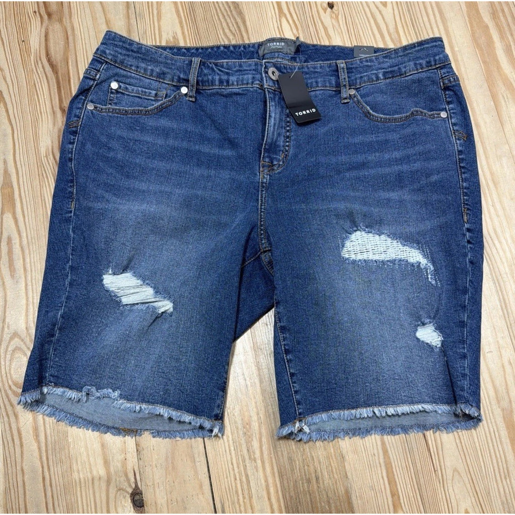 NWT Torrid Womens Plus Size 18 Ironic Distressed Jeans Blue Raw Hem stretch 9"