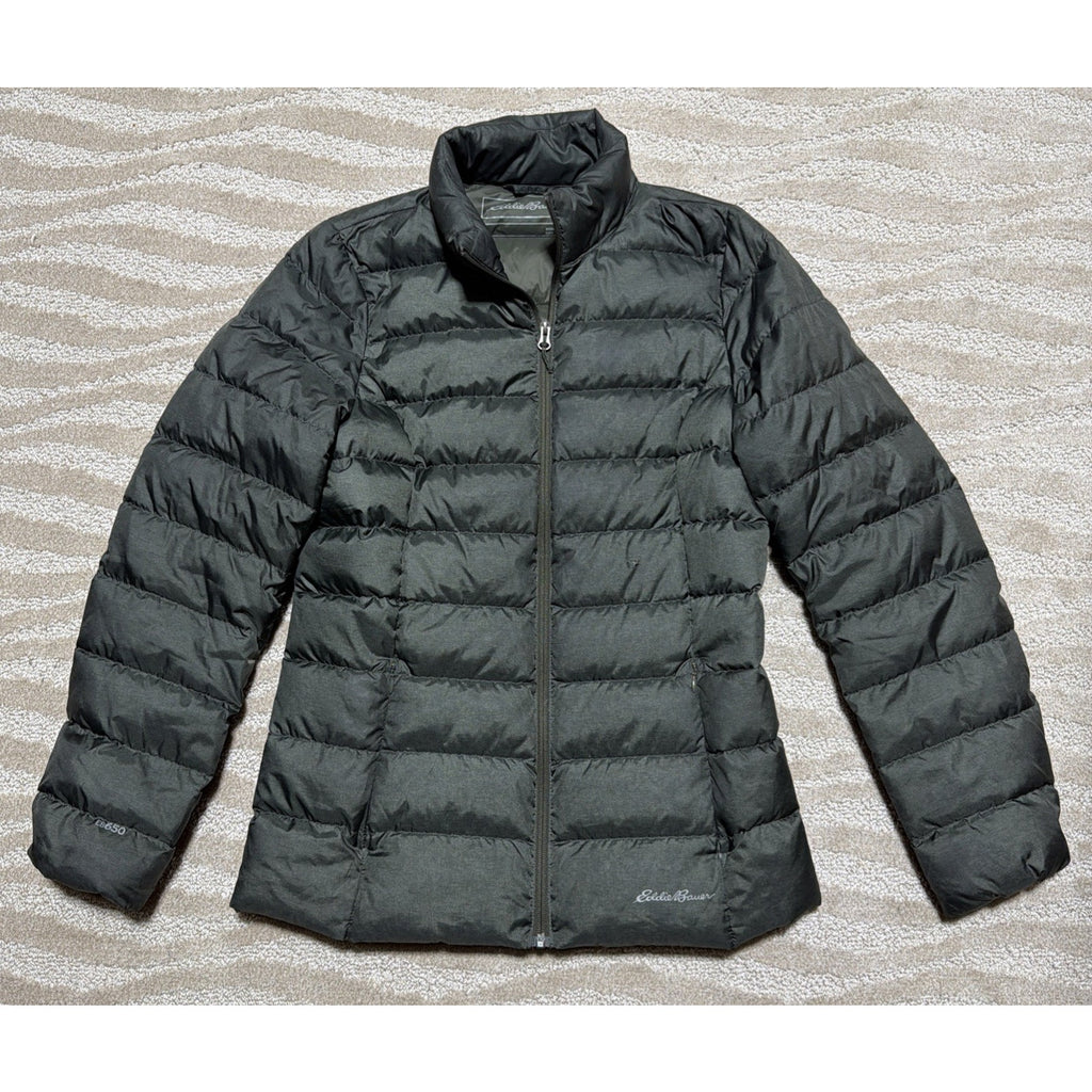 Eddie Bauer EB650 Women's Full Zip Down Puffer Jacket Green Size M Tall