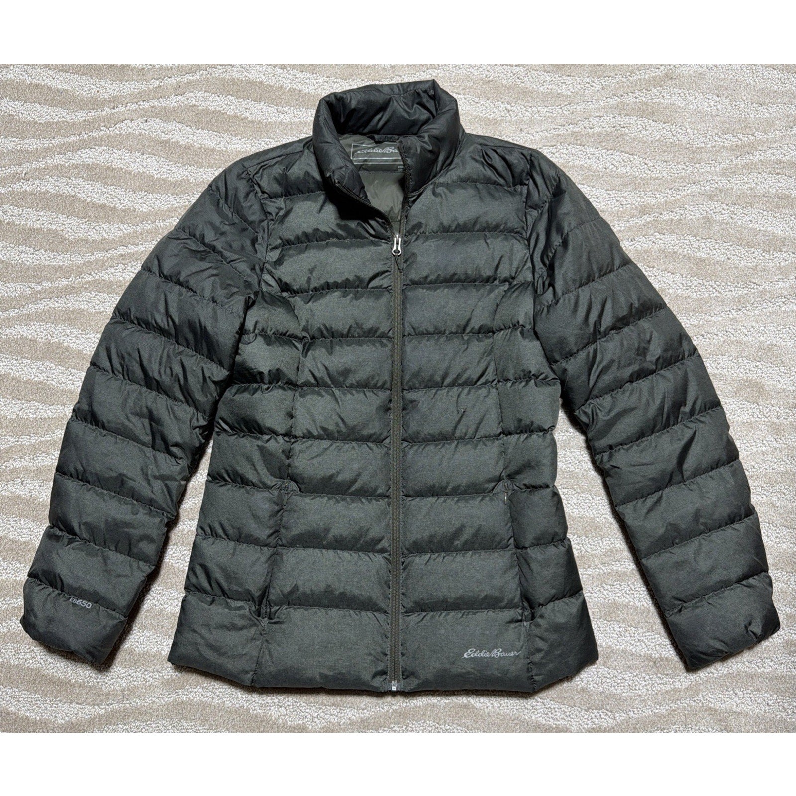 Eddie Bauer EB650 Women's Full Zip Down Puffer Jacket Green Size M Tall