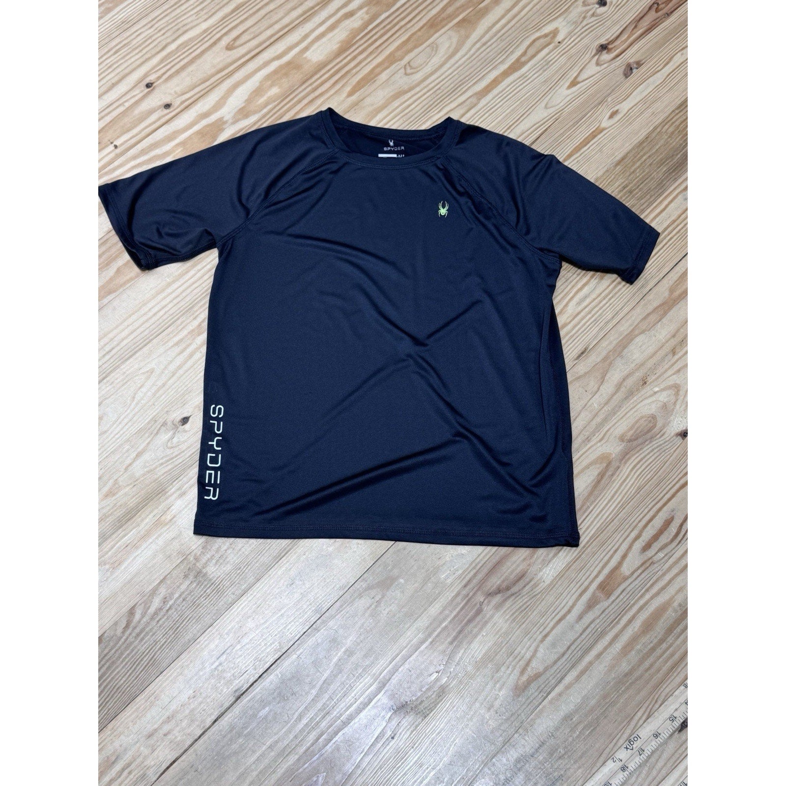 Spyder Swim Shirt Black Youth Short Sleeve Surf Stretch Spellout Large 14/16