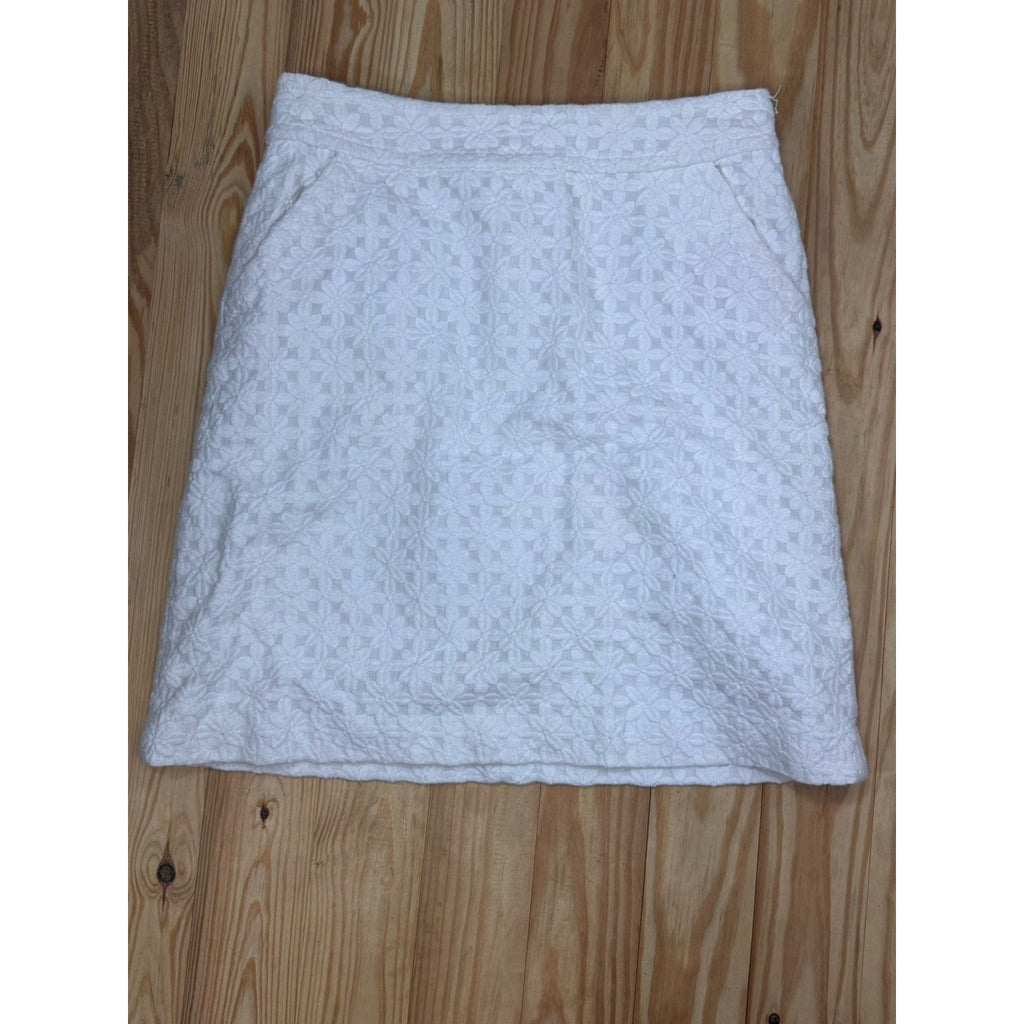 Banana Republic Eyelet Embroidered Skirt Women’s 6 White Cotton Lined Zip