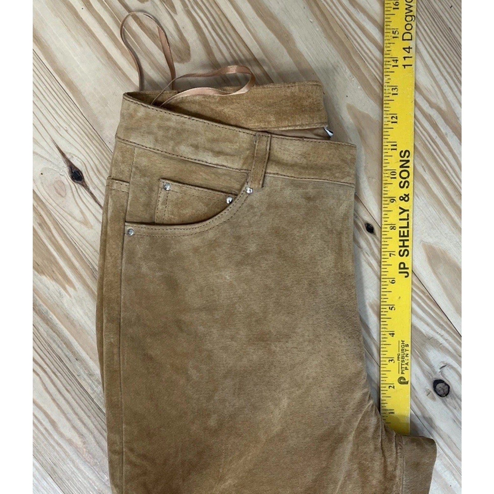 NWT Newport News Vintage Tan Genuine Leather And Suede Lined Pants Size 12 T
