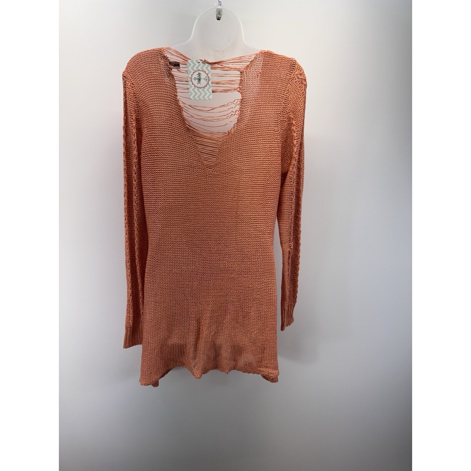 Casting LA Sweater Peach Open Knit Distressed LS Women’s Size Medium NWT