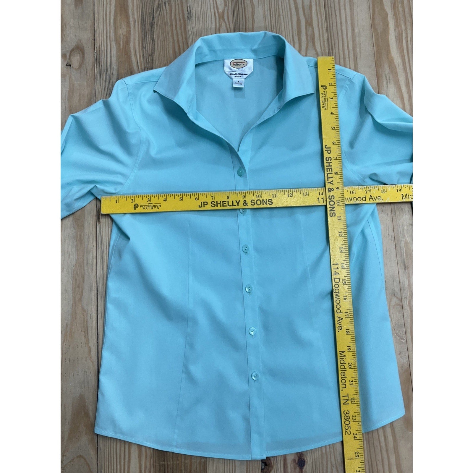 Talbots Shirt Wrinkle Resistant Stretch Size 2 Cyan Blue Button Up Long Sleeve
