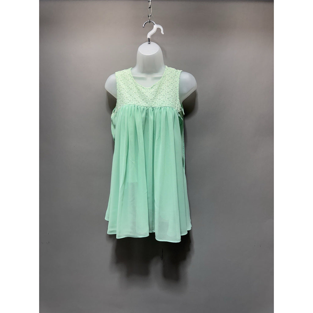 Ciel U.S.A Small Mint Green Lace Yoke Chiffon Sleeveless Blouse Flowy Boho
