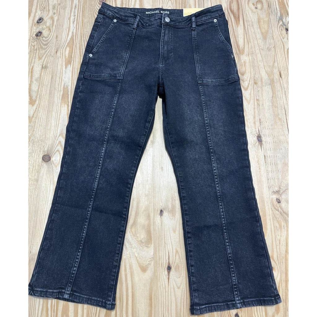 Michael Kors Selma Crop High Rise Flare Jeans Black Size 12 NWT