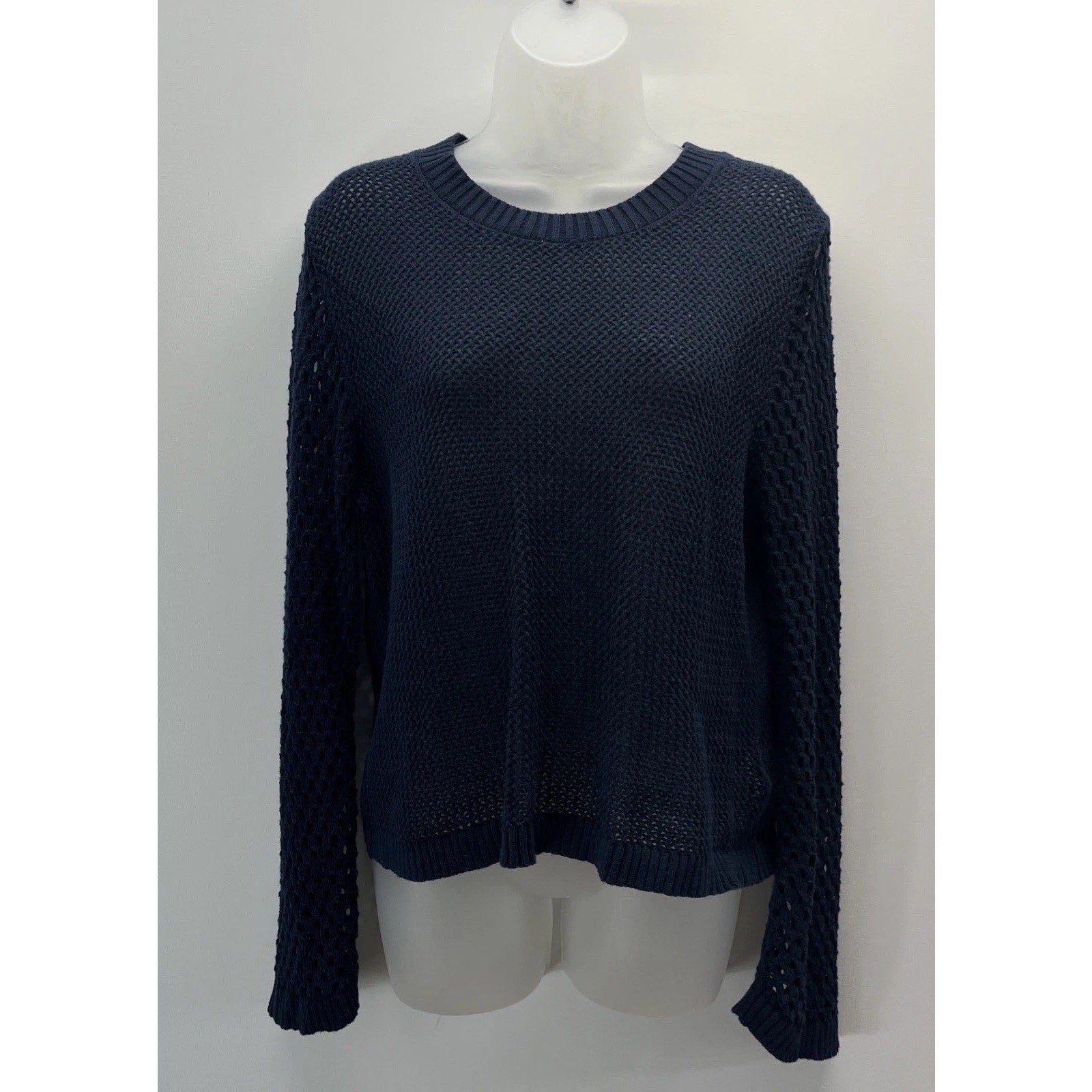 J. Crew Womens Pullover Sweater Open Knitted Crew Neck Navy Blue Size M