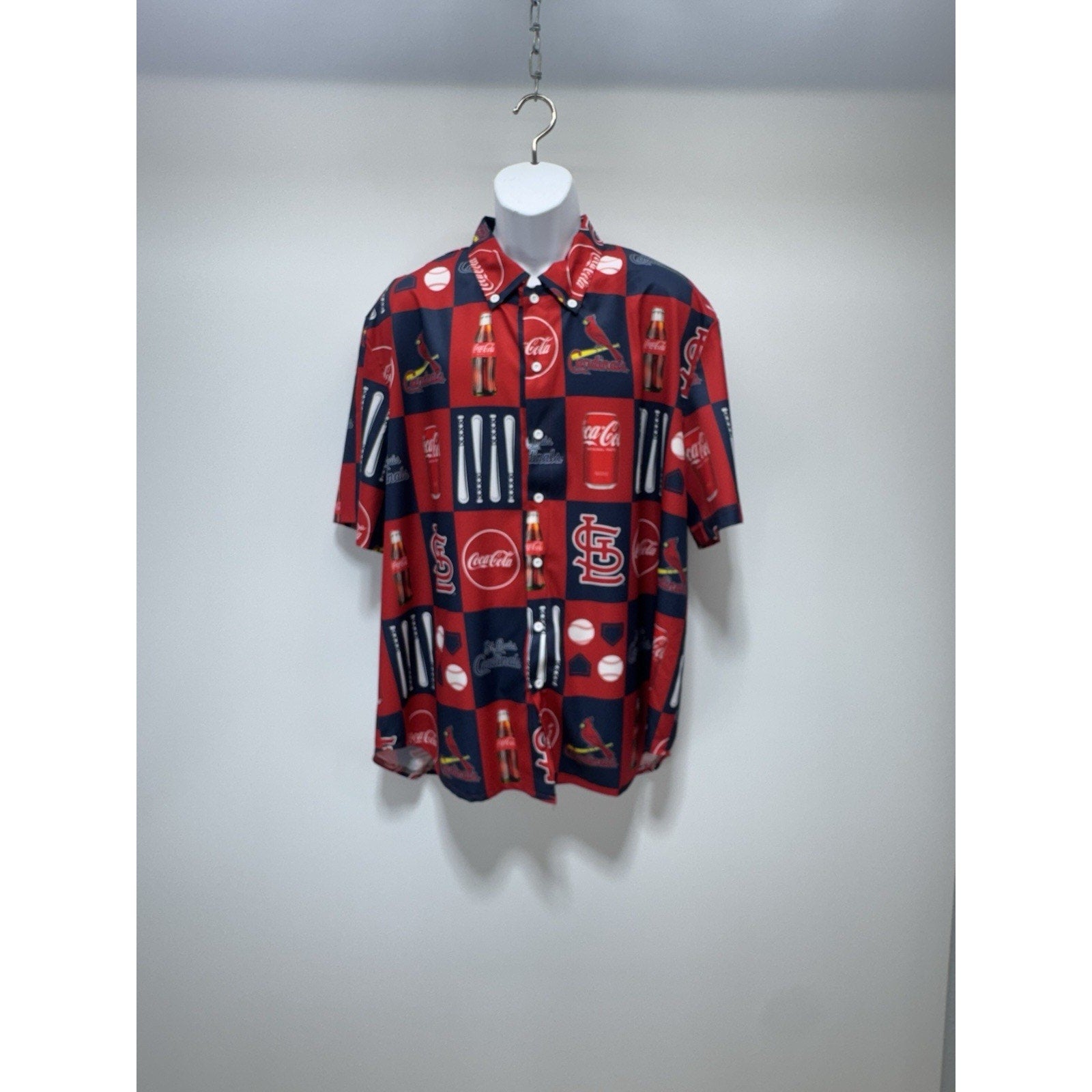 ST. LOUIS CARDINALS Men's Adult ALL OVER PRINT Button SHIRT COCA-COLA XL NWOT