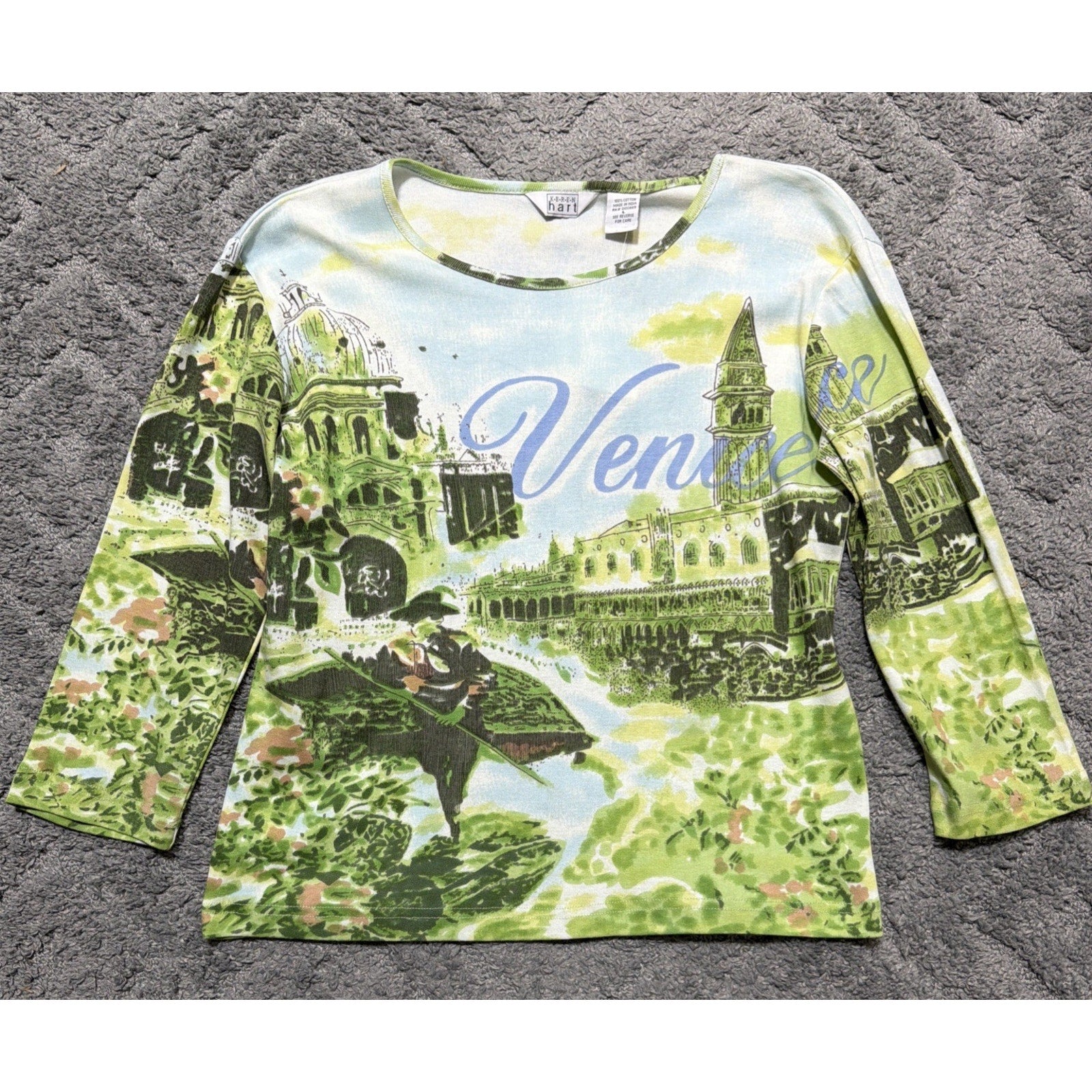 Vintage Keren Hart Womens Blouse Top L Multicolor Venice City Art New