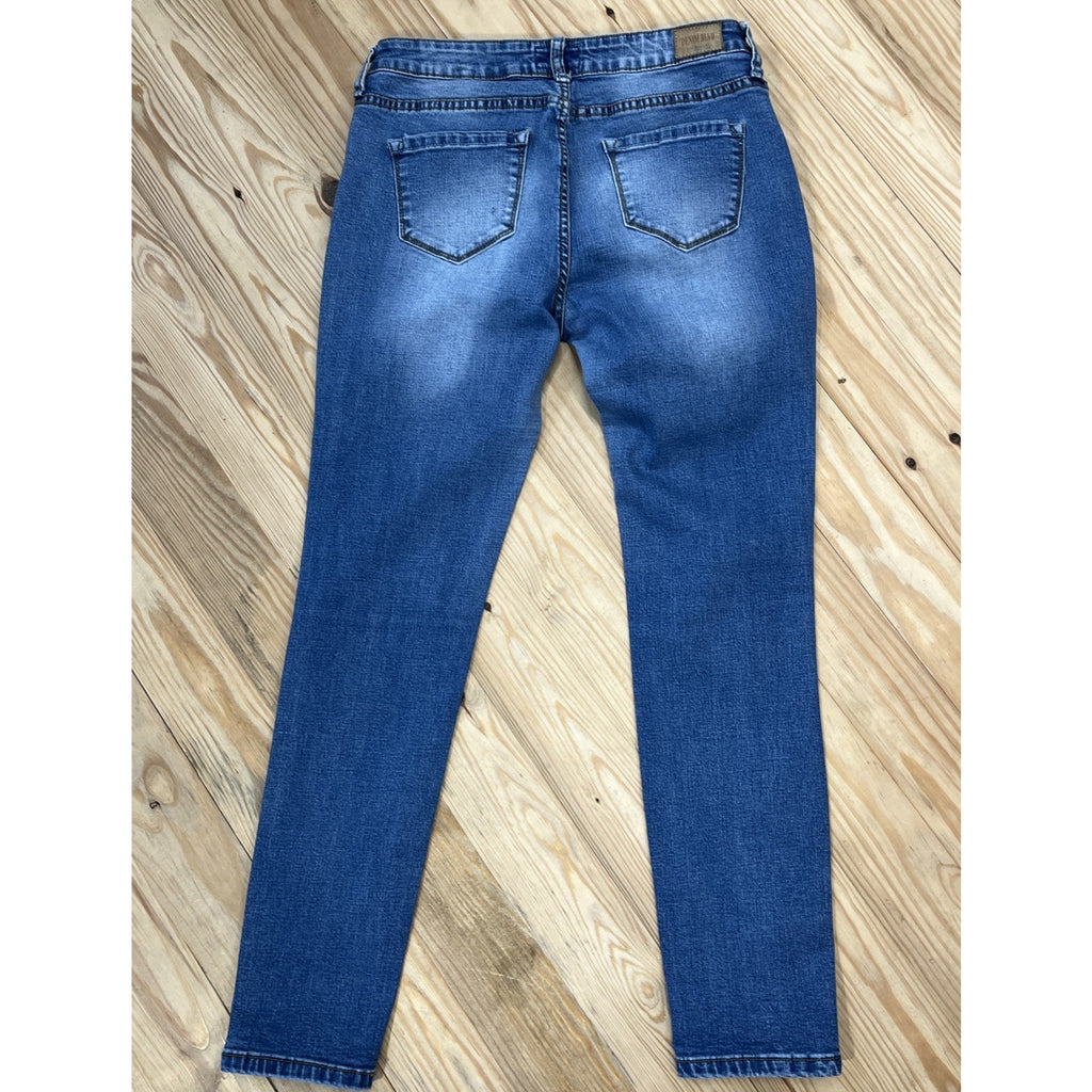 Denim Blvd Jeans 7 Womens Juniors Size Blue Denim Distressed Skinny Stretch Logo