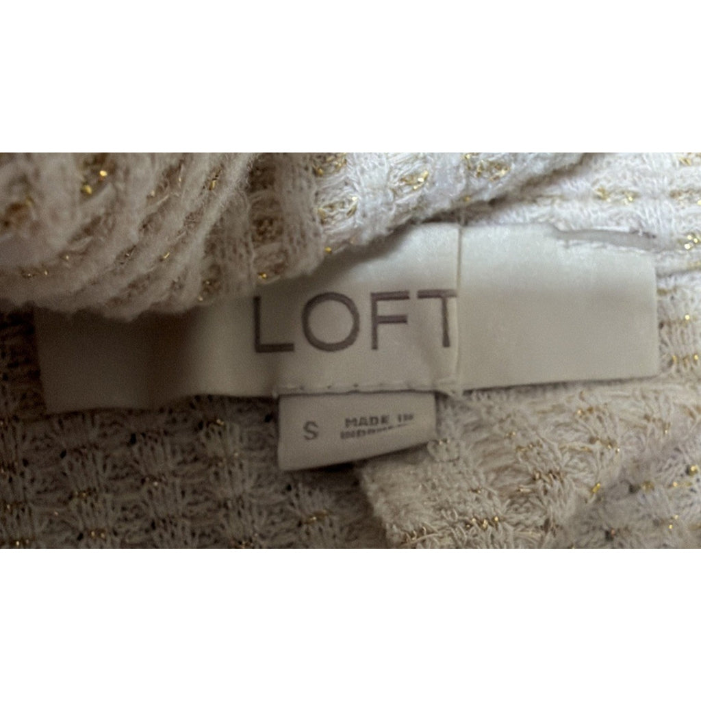 Ann Taylor loft cream And Gold Metallic Oversized waffle cowl neck shirt size S