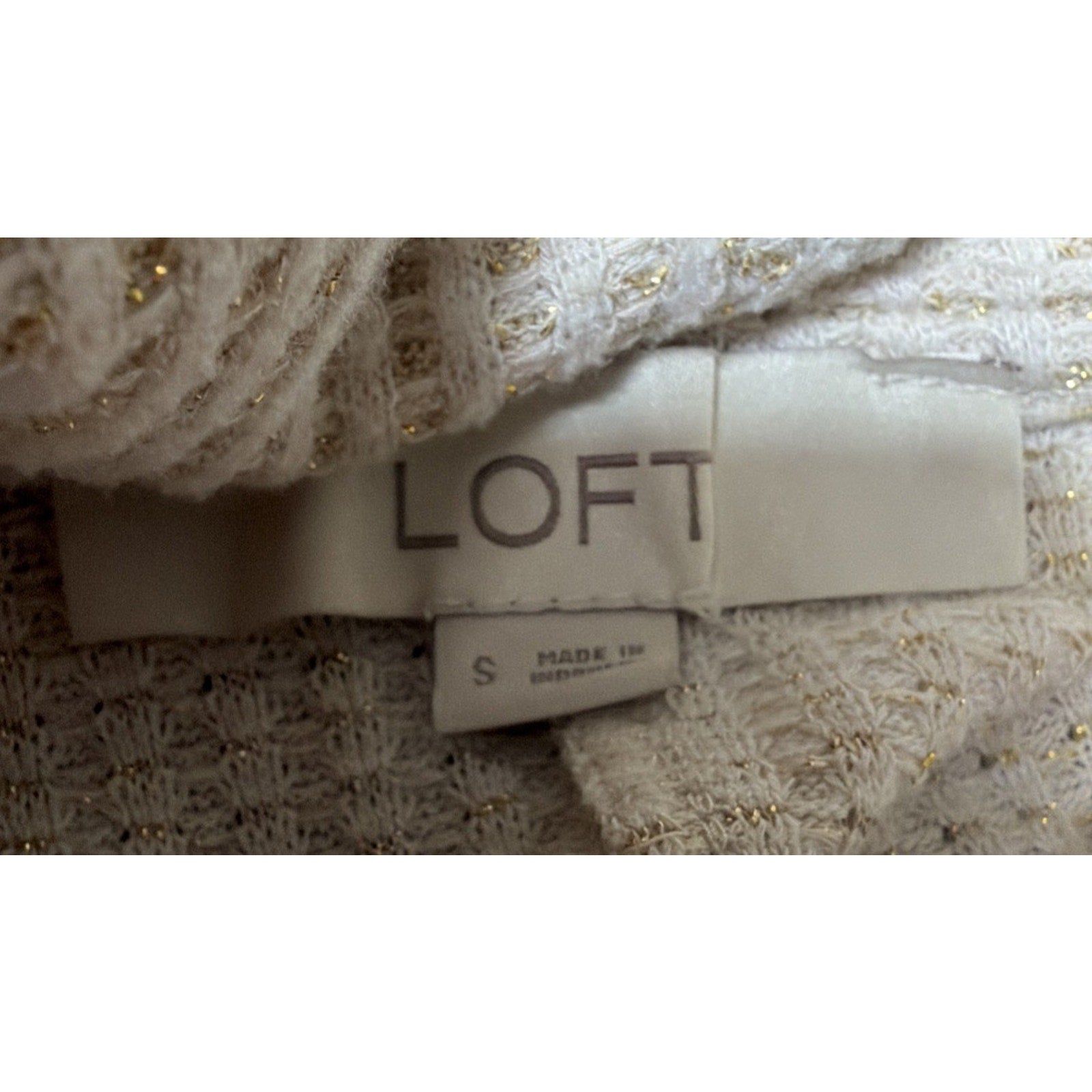 Ann Taylor loft cream And Gold Metallic Oversized waffle cowl neck shirt size S