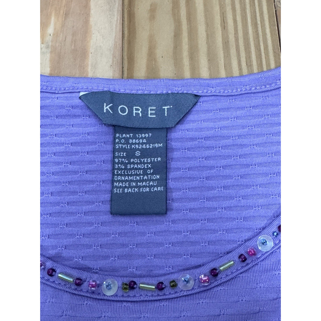Koret Womens Shirt Sleeveless Top Blouse Size Small Violet Purple Beaded Neck
