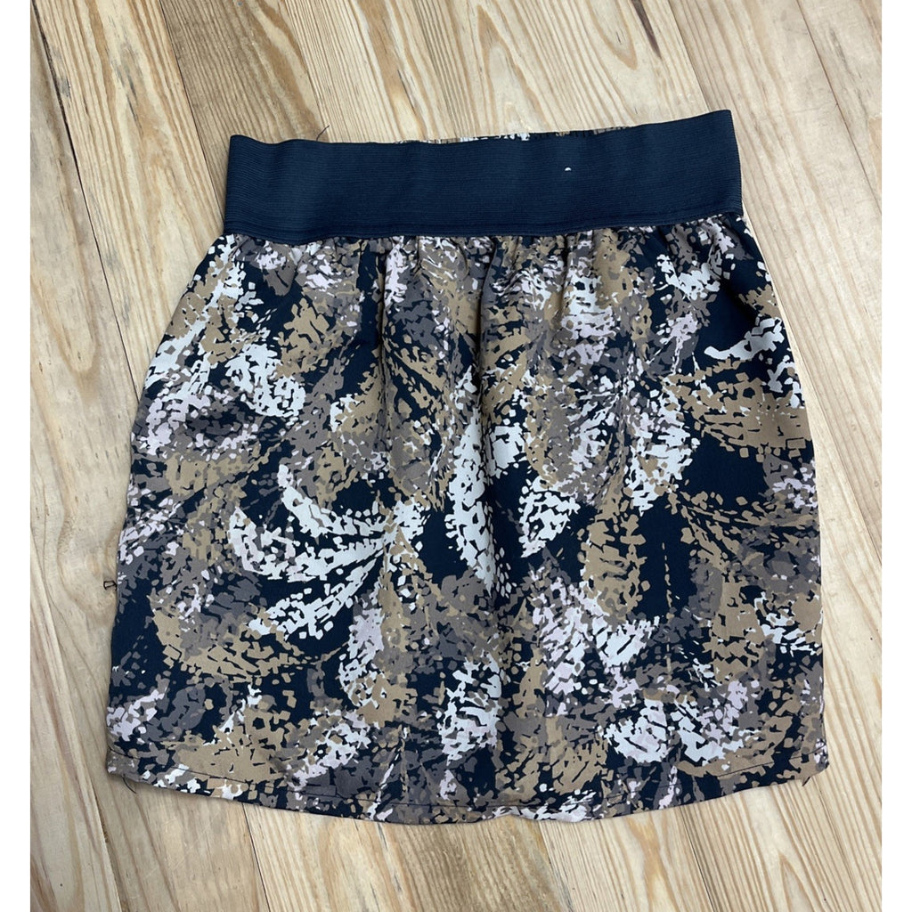GAP XS Mini LINED Skirt Navy Leaf Patterned A Line Elastic Waist Pockets