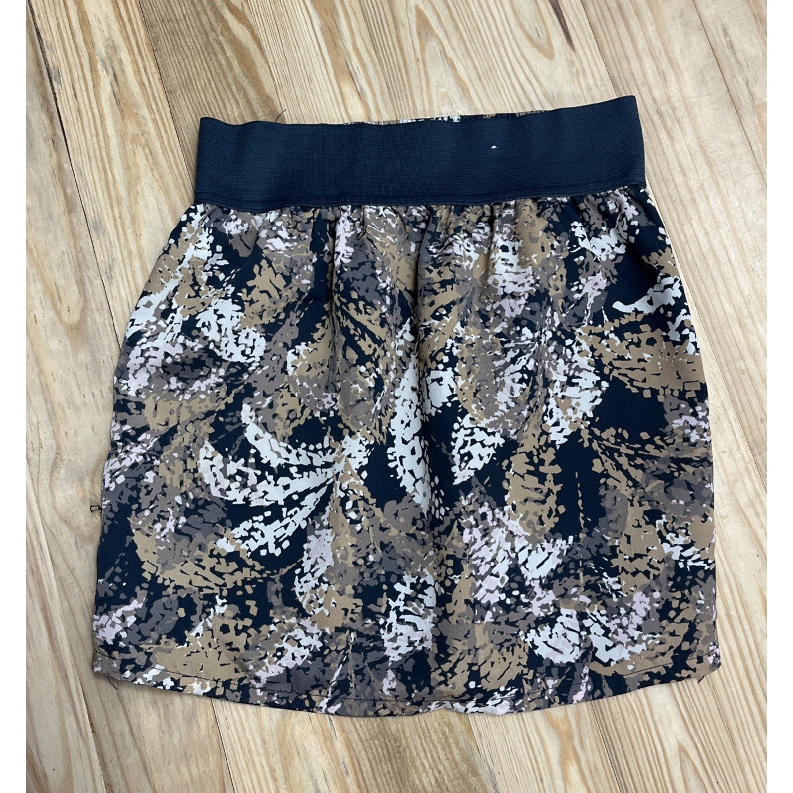 GAP XS Mini LINED Skirt Navy Leaf Patterned A Line Elastic Waist Pockets