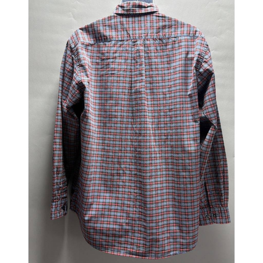 100% Cotton M Eddie Bauer Shirt Men's Button Up Red Blue Plaid Long Sleeve