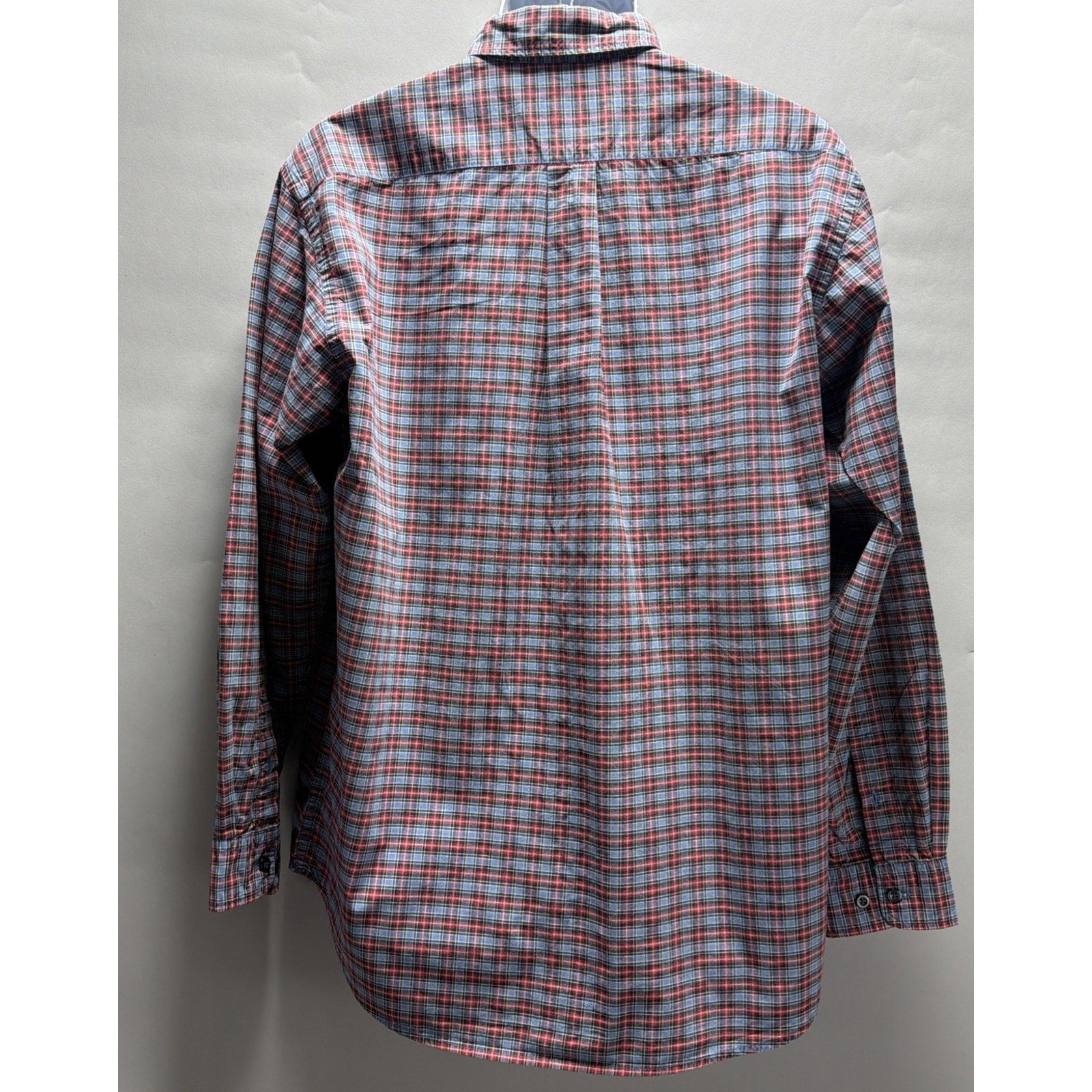100% Cotton M Eddie Bauer Shirt Men's Button Up Red Blue Plaid Long Sleeve