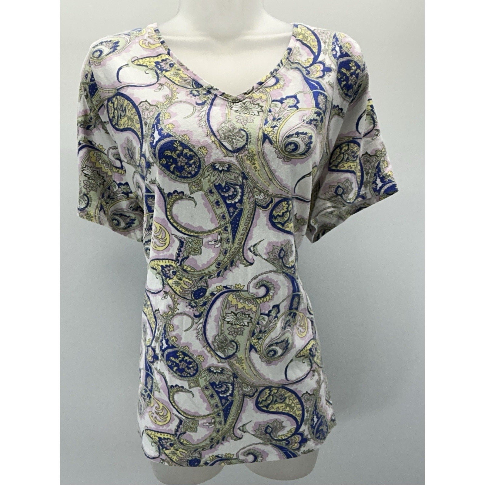 Talbots Women Sz 2X-Large Botanical Medallion 3/4 Sleeves Bateau Neck Tee.
