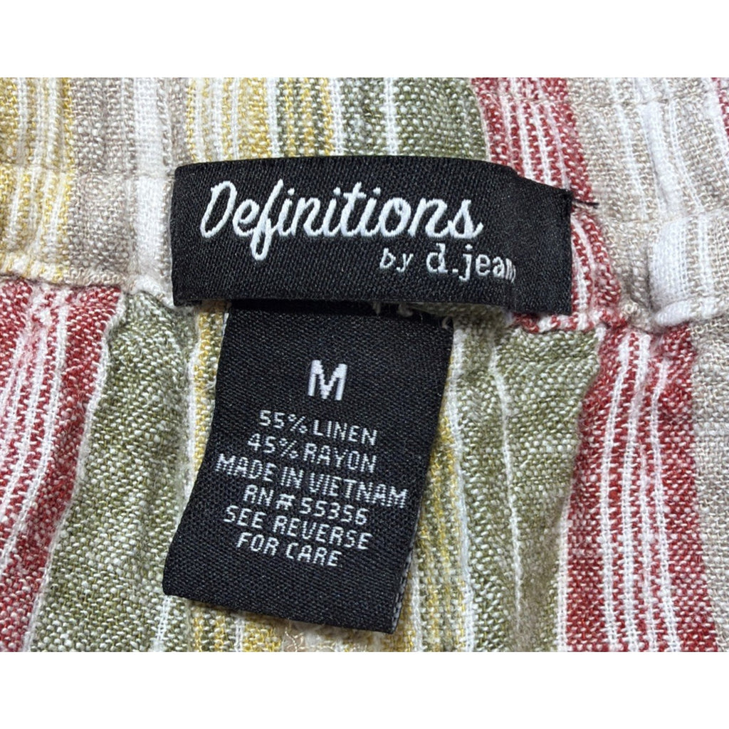 Definitions By D Jeans Shorts Striped Multicolor Front Tie Linen Blend Pockets M