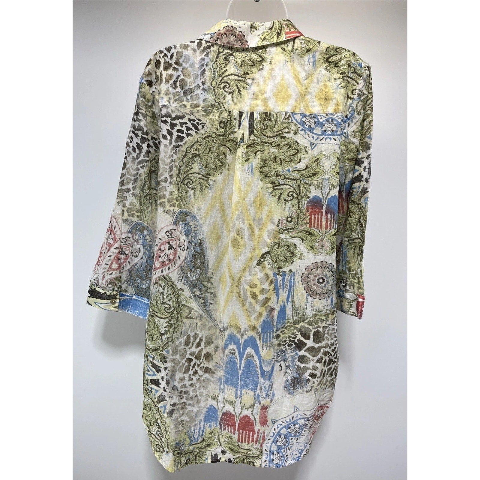 Chico's Womens Blouse Button Front Multicolor 100% Cotton Lightweight 2 L