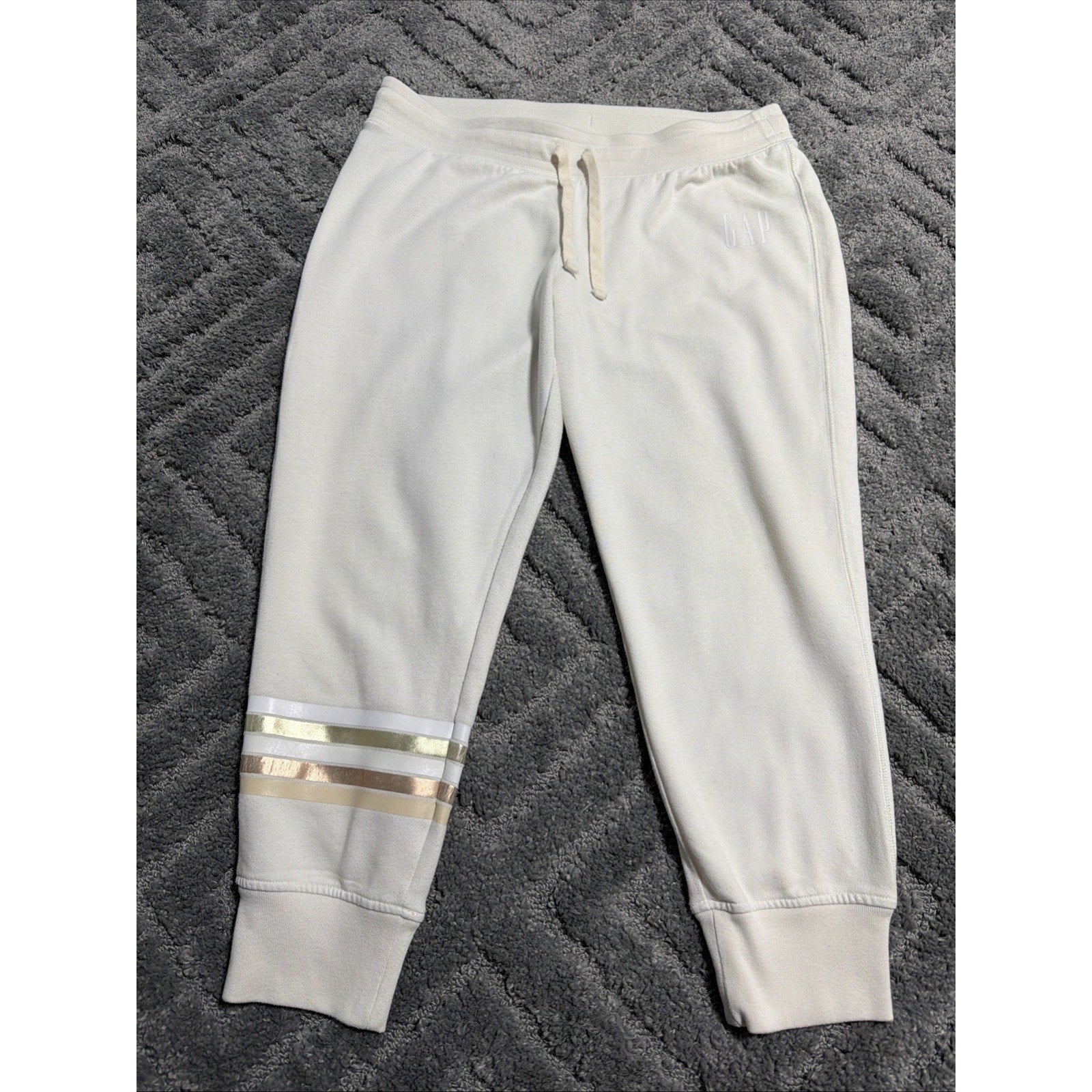 Gap Womens Logo Fleece Joggers Sweatpants Light Beige Pockets Large