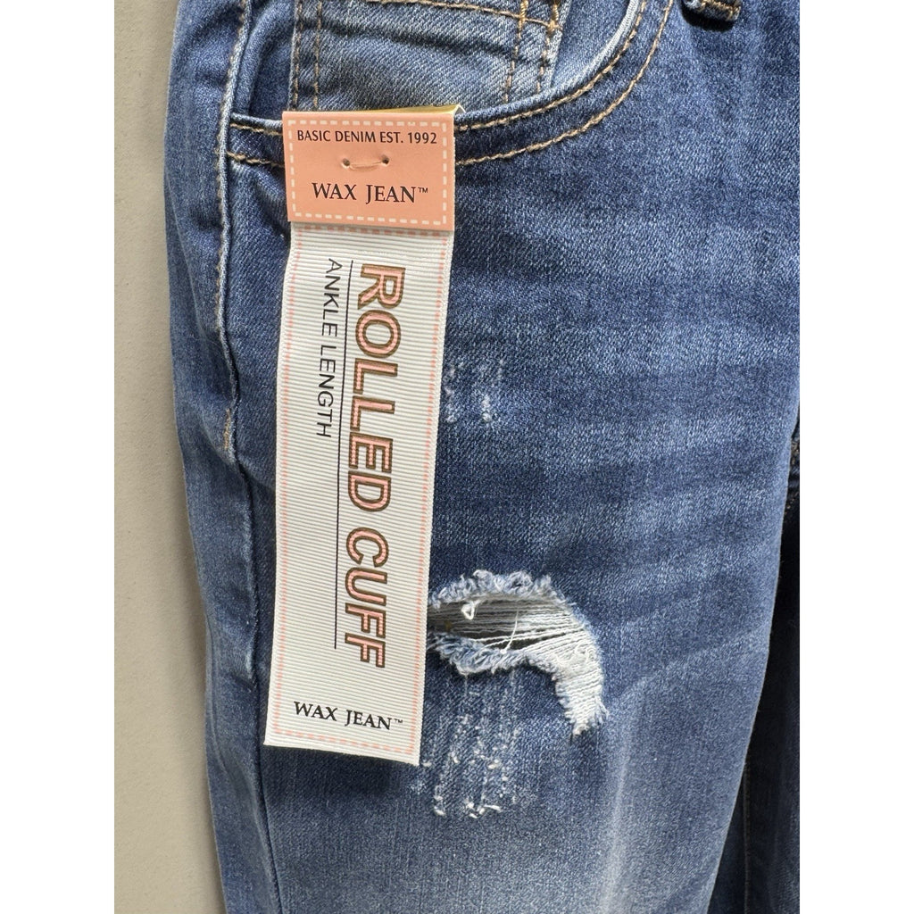 Wax Jean Denim Overalls Womens Small Distressed Skinny Ankle Bib Medium Wash