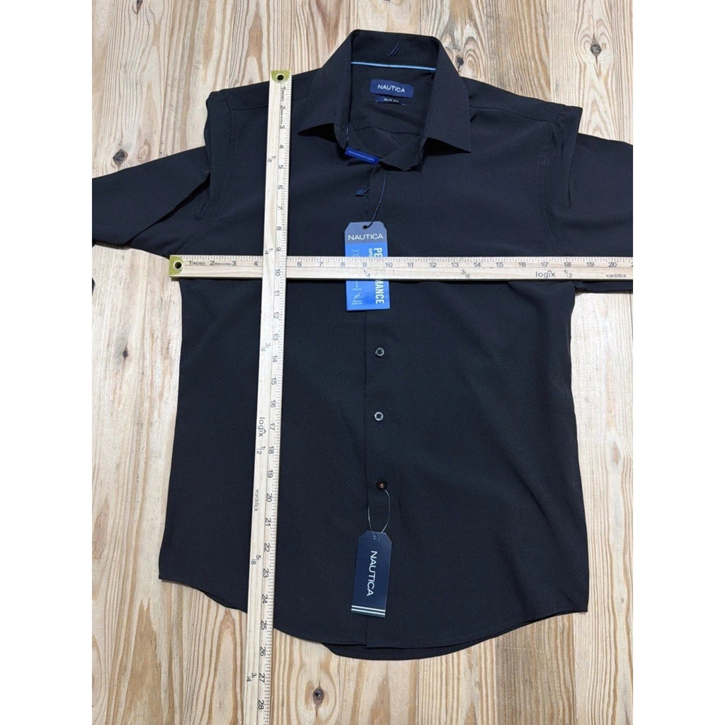 Nautica Slim Fit Performance Super Shirt Mens S 14-14.5 32/33 Black NEW