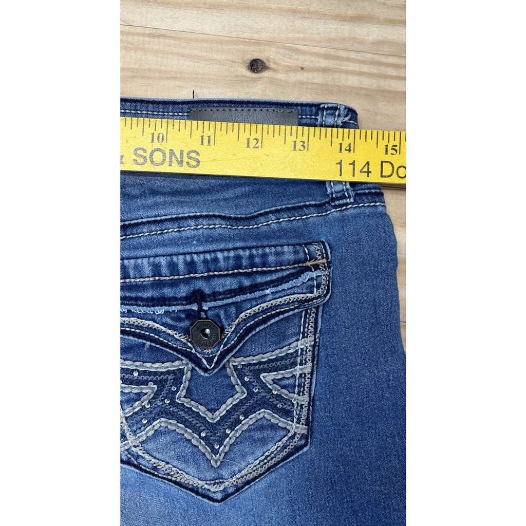 Hydraulic Womens 7/8 Bermuda Lola Denim Shorts Embroidered Flap Pockets