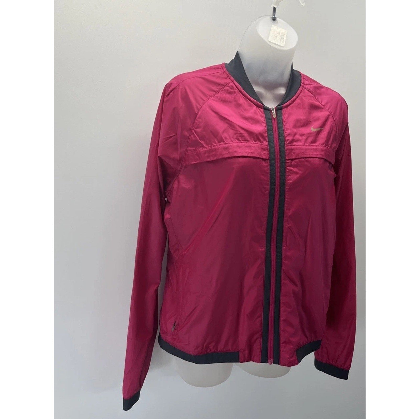 Nike Dri-FIT Womens L Pink Running Jacket Full Zip Reflective Lightweight 520336