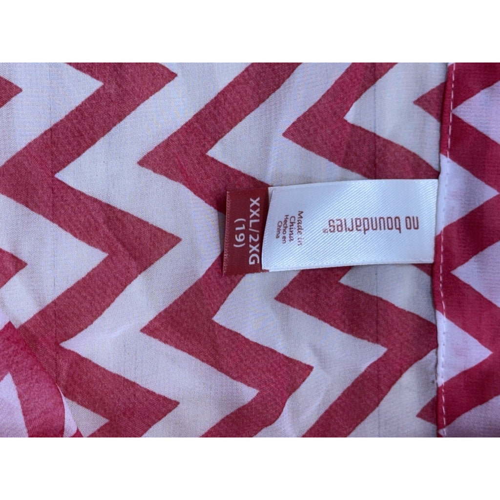 NO BOUNDARIES Women’s Large Chevron Hot Pink XXL Zig Zag Tie Front Blouse