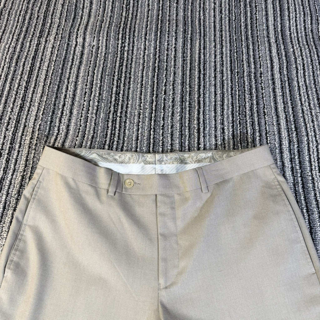 Lauren Ralph Lauren Mens 33x30 Beige Dress Pants Flat Front Straight Paisley