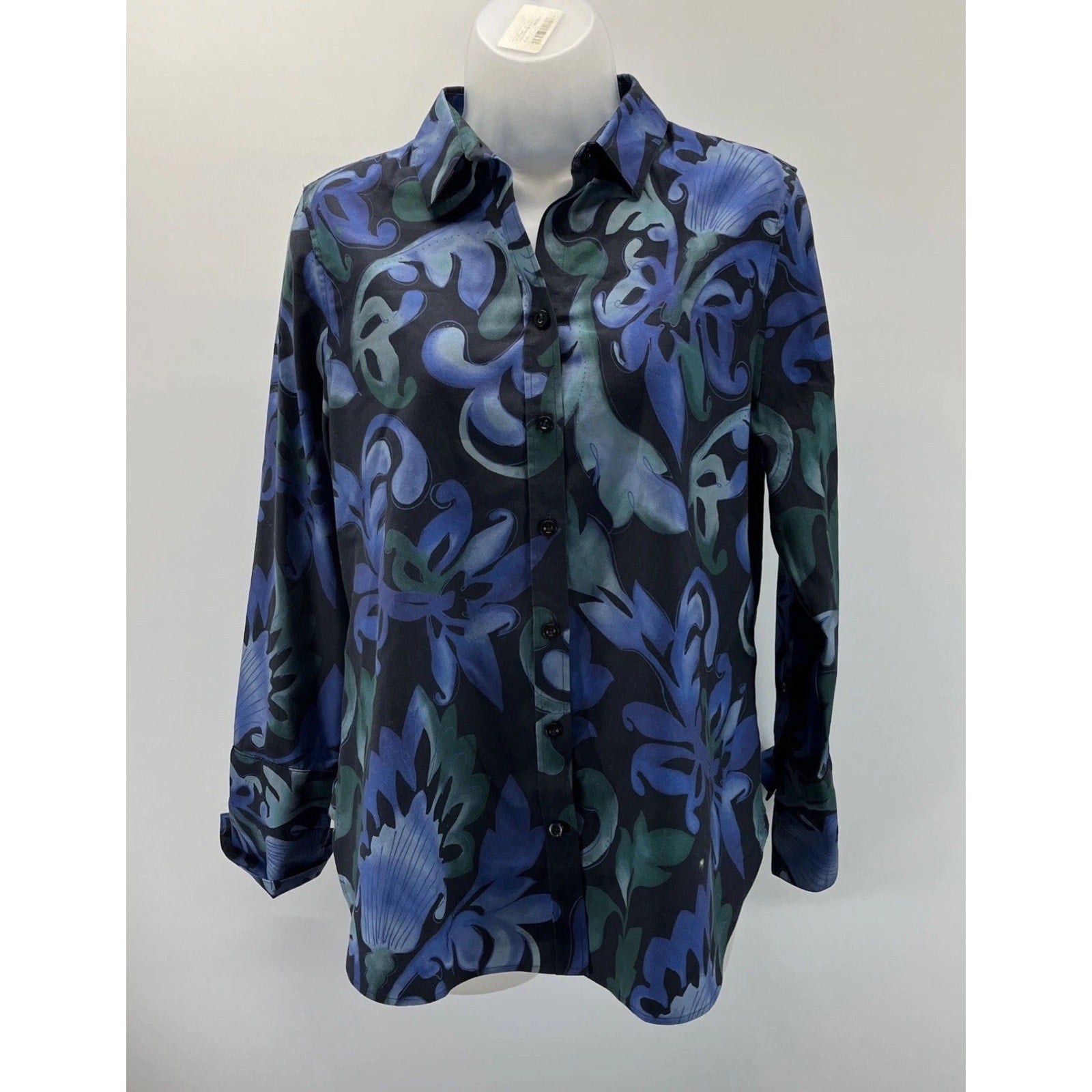 Chico's No Iron Top Women’s Long Sleeve Button Up Black Floral Paisley Size 0 S
