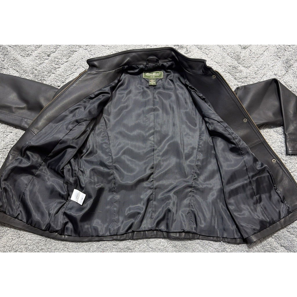 Eddie Bauer Womens XL Black 100% Leather Jacket Authentic Outdoor Outfitters New