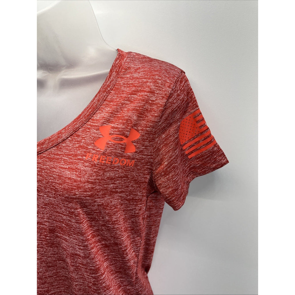 🌞 Under Armour Shirt Women's V Neck XS Loose Fit Freedom American Flag Red