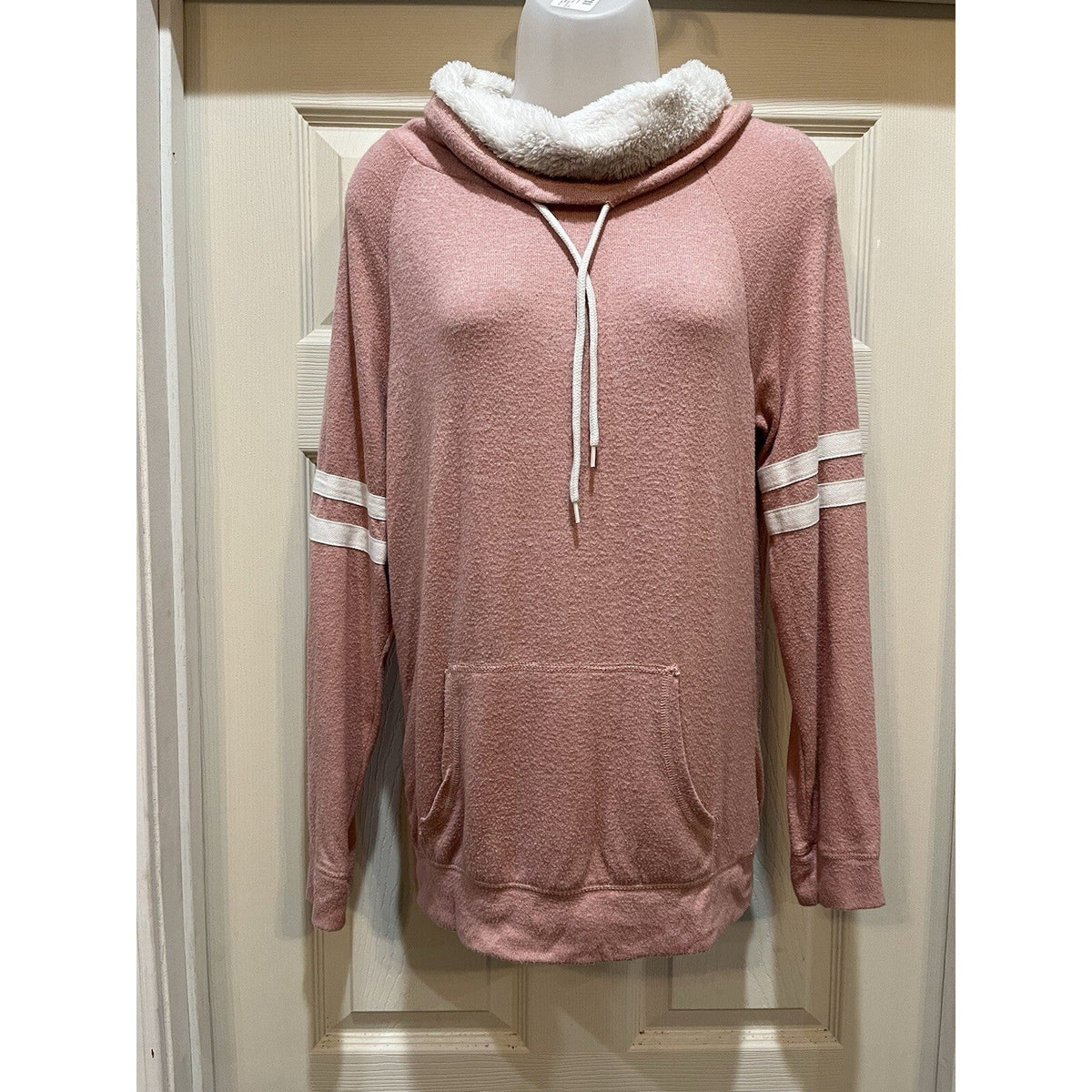 Ambiance Blush Pink Long Sleeve Mock Knit Sweatshirt Women's Size Medium Pocke
