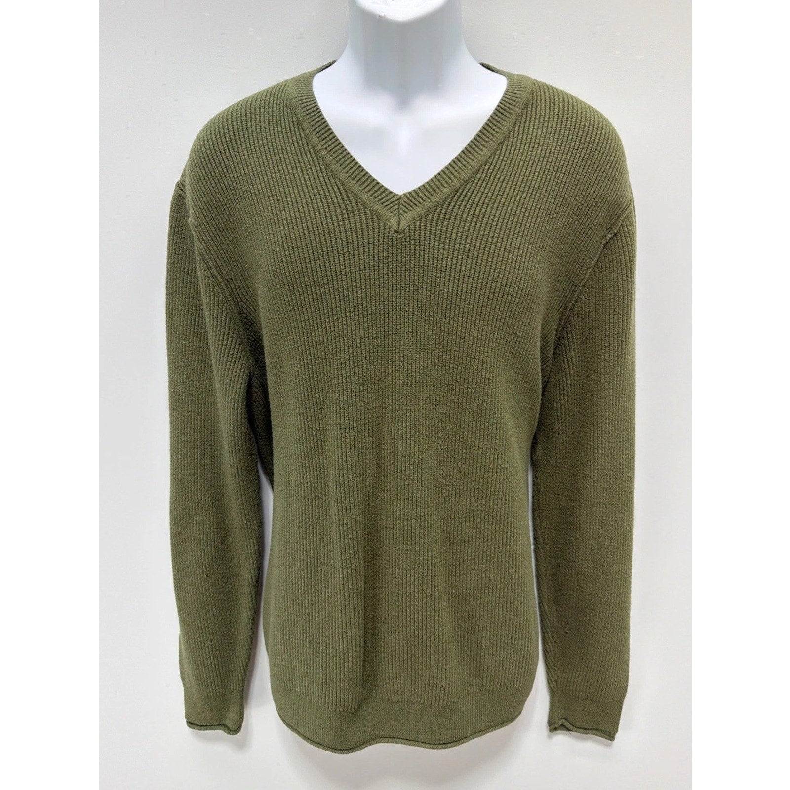 LUCKY BRAND Knit Pullover Sweater LG Men's Green Ribbed Cotton Blend Sweatshirt