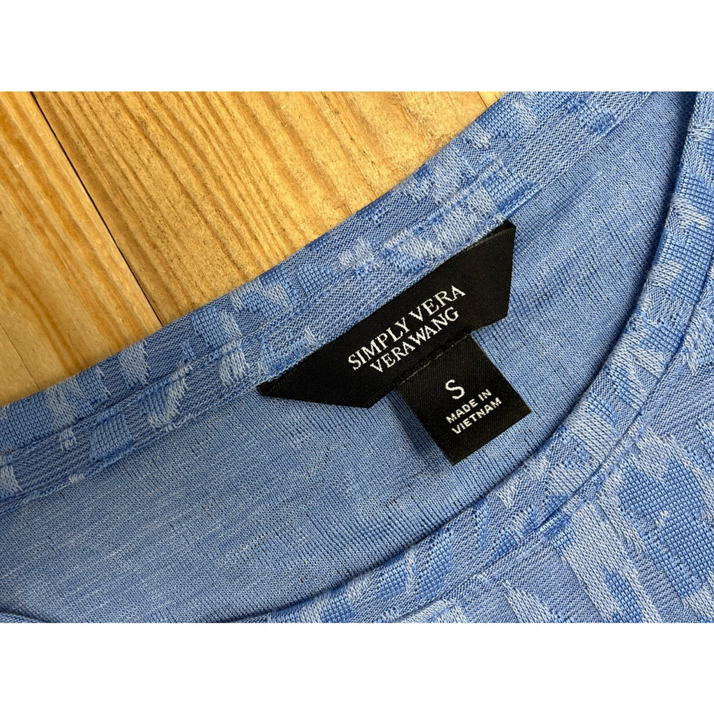 NWT Simply Vera Wang Tee Top Sash-Tie Waist Solid-Leopard Pattern Sz S Blue