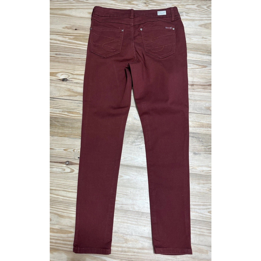 Seven 7 Womens Tummy Less High Rise Skinny Jeans Stretch Burgundy Size 6