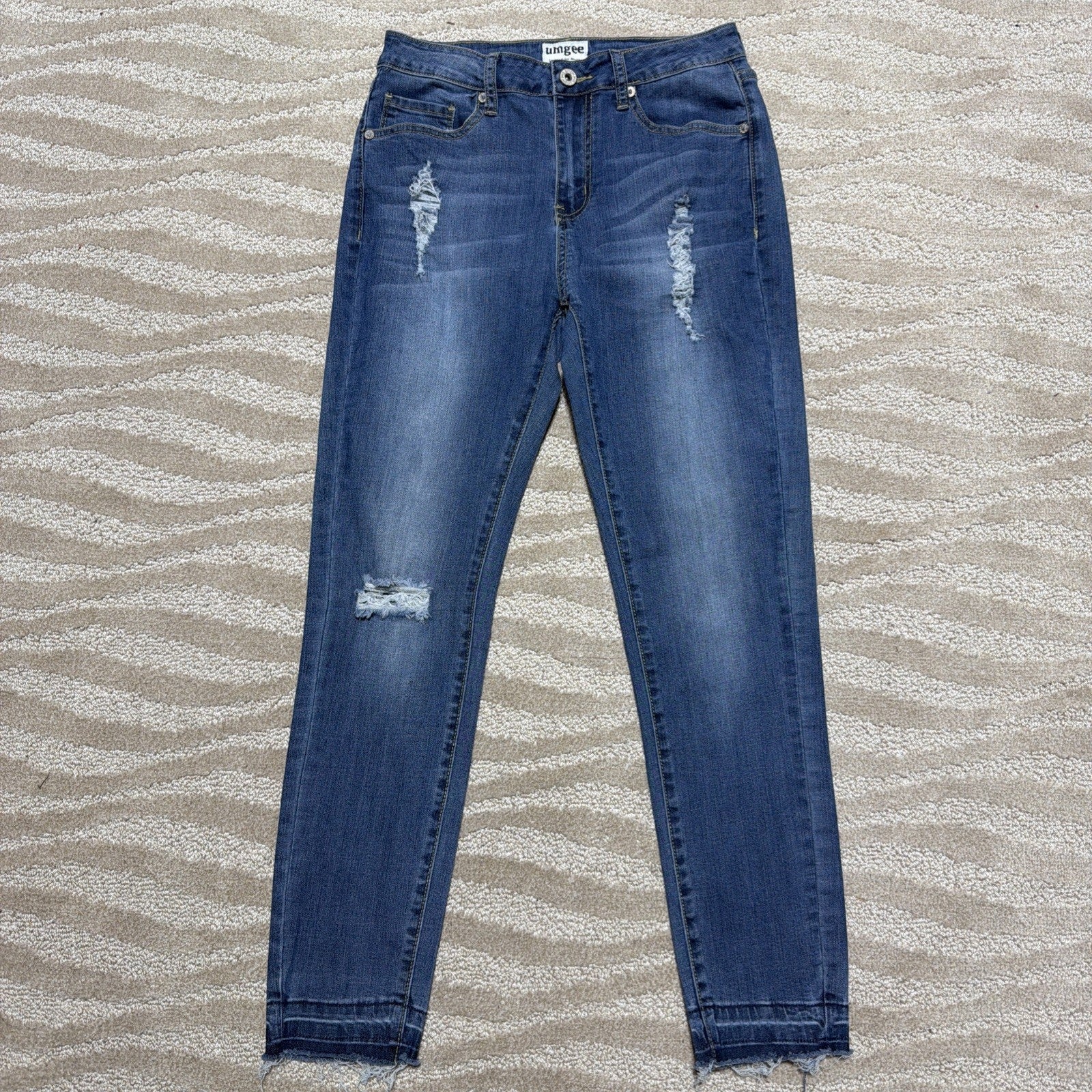 UMGEE Women's 28 Distresssed Released Hem High Rise Skinny Ankle Jeans Stretch