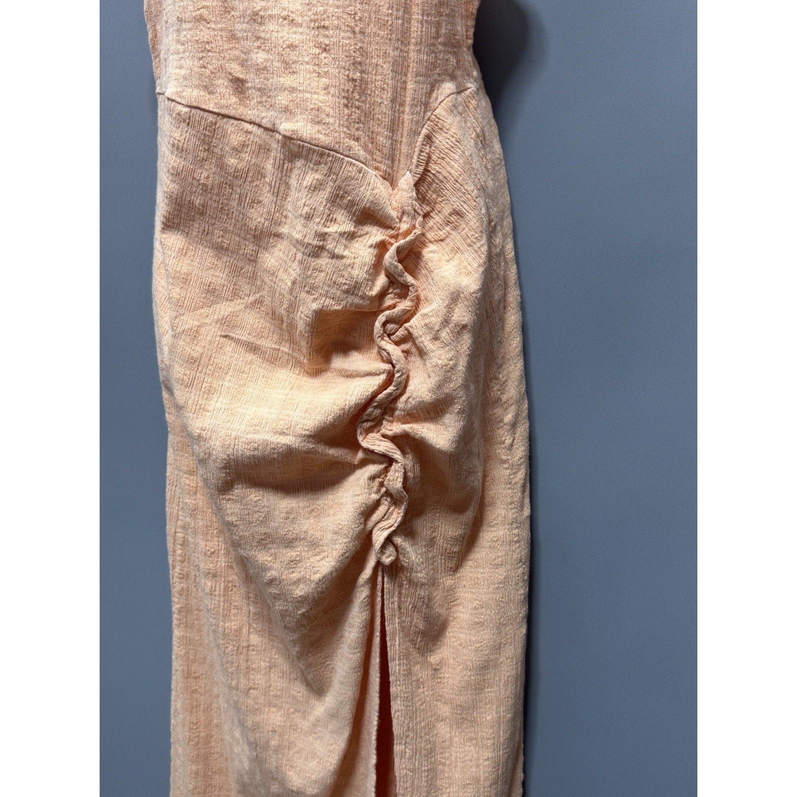 FREE PEOPLE Kokomo Peach Midi Tank Dress Ruched Side Slit Cotton Blend Size Med